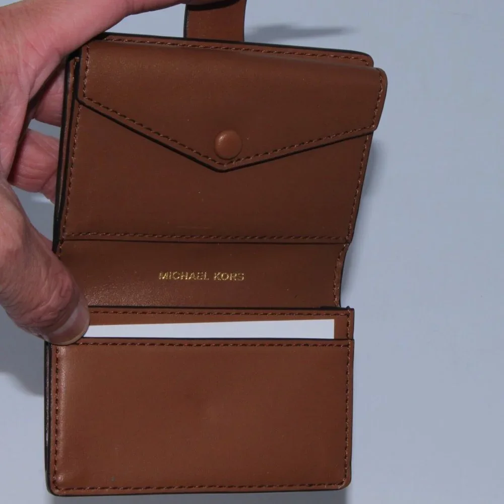 MICHAEL KORS Jet Set Travel Card Case Wallet MK Brow Pebble Leather NWT